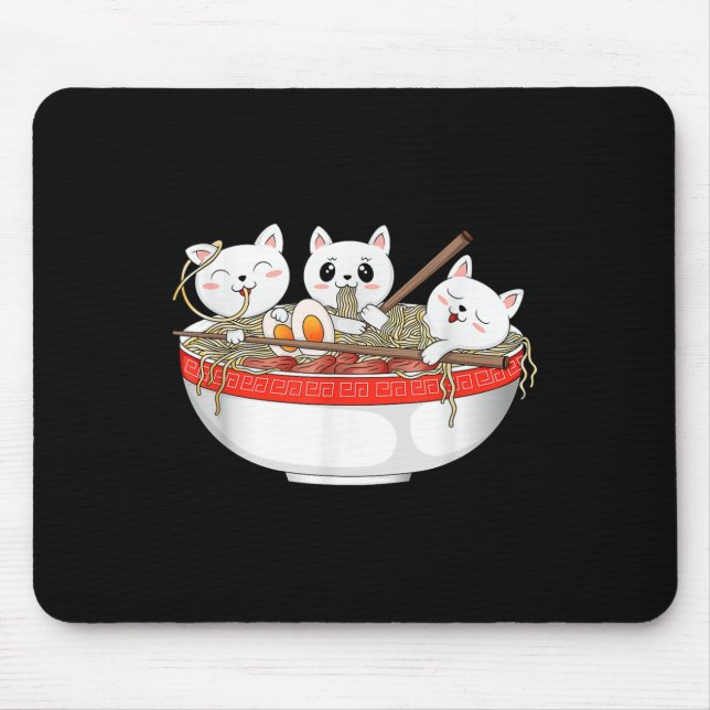 Cute Kawaii Cats Ramen Noodles Anime Japanese Cat  Mouse Pad (Front)