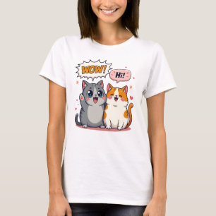 Cute Kawaii Cats Saying Wow and Hi Comic Art T-Shirt