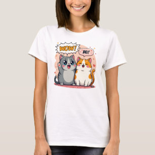 Cute Kawaii Cats Saying Wow and Hi Comic Art T-Shirt