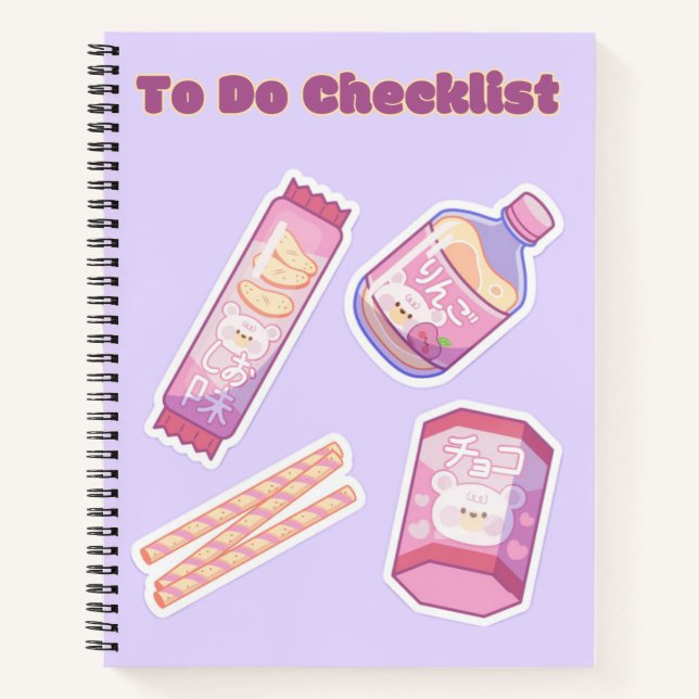 Cute Kawaii Checklist 🌸💜✨ Notebook (Front)
