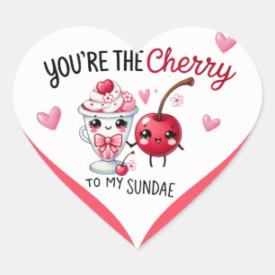 Cute Kawaii Cherries and Sundae Heart Sticker