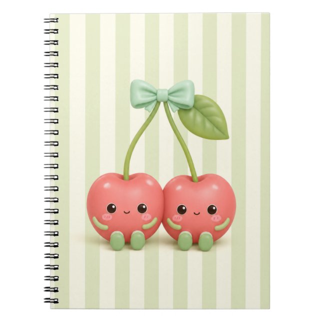 Cute Kawaii Cherry Pair Spiral Notebook (Front)