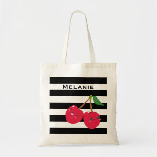 Cute Kawaii Cherry Striped Personalised Tote Bag