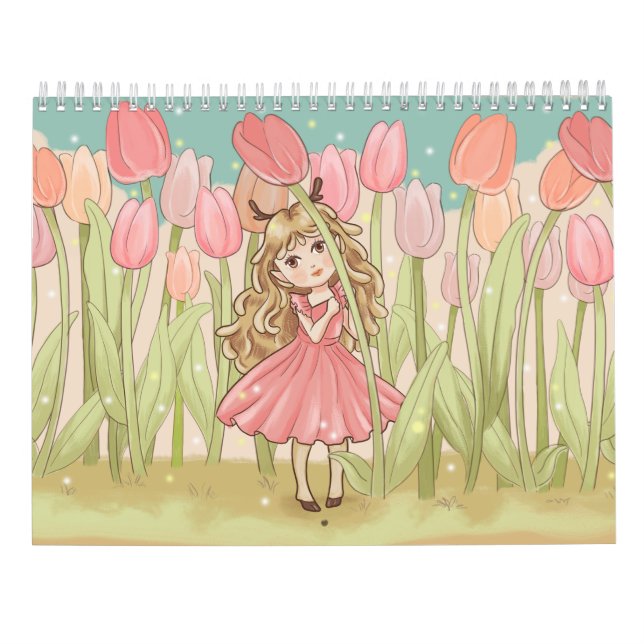 Cute Kawaii chibi girls  Calendars (Back)