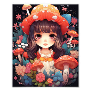 Cute Kawaii Chibi Mushroom Photo Print