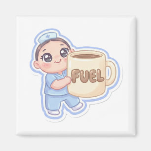 Cute Kawaii Chibi Nurse Giant Coffee Fuel Magnet