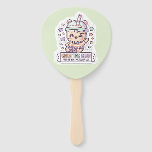 Cute Kawaii Chibi Tea Club Boba Milk Tea Hand Fan