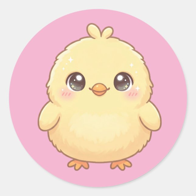 Cute Kawaii Chick Round Sticker Sheet (Front)