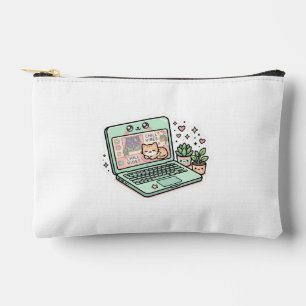 Cute Kawaii Chill Vibes Laptop Cat Potted PSticker Accessory Pouch