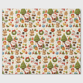 Cute Kawaii Christmas Characters Wrapping Paper