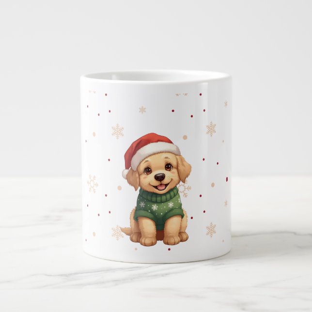Cute Kawaii Christmas Dog - Puppy Christmas Design Large Coffee Mug (Front)