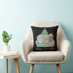 Cute Kawaii Christmas Movie Night Cosy Holiday Cushion