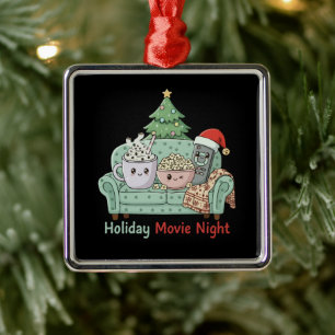 Cute Kawaii Christmas Movie Night   Cosy Holiday  Metal Ornament