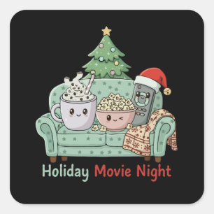 Cute Kawaii Christmas Movie Night Cosy Holiday Square Sticker