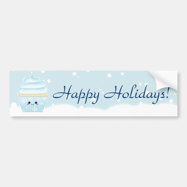 Cute Kawaii Christmas Snowflake cupcake Bumper Sticker (Front)