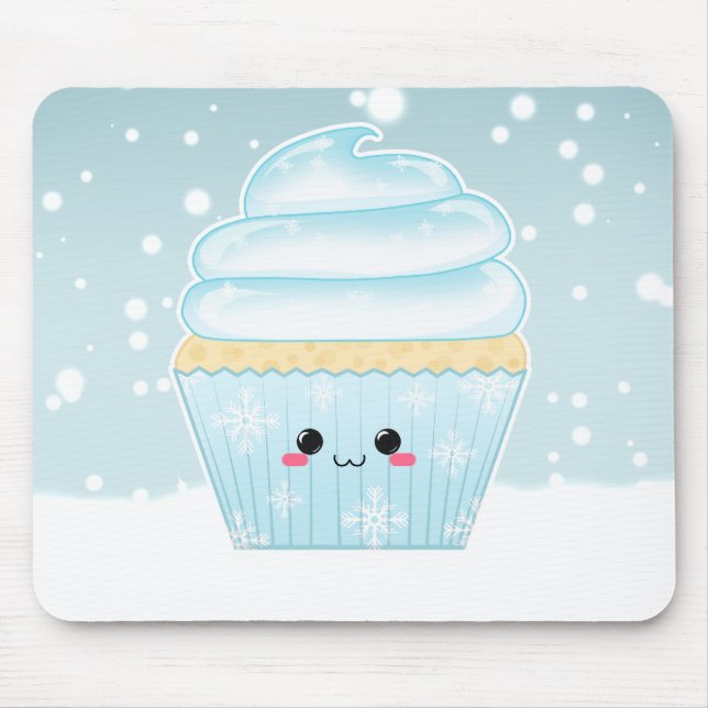 Cute Kawaii Christmas Snowflake cupcake Mouse Pad (Front)