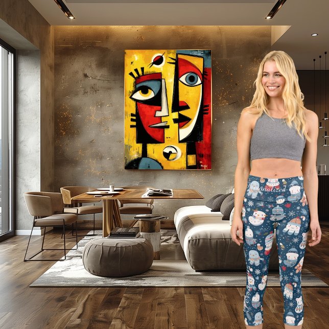 Cute Kawaii Christmas Snowmen Winter Pattern Capri Leggings (Creator Uploaded)