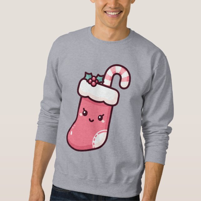 Cute Kawaii Christmas Stocking Illustration Sweatshirt (Front)