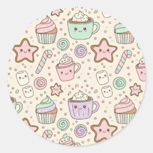 Cute Kawaii Christmas Treats  Pastel Holiday Classic Round Sticker