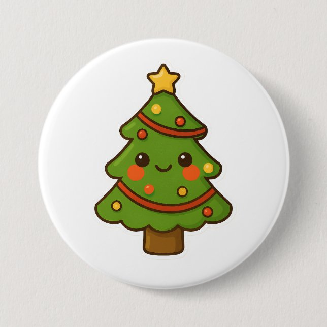 Cute Kawaii Christmas Tree 7.5 Cm Round Badge (Front)