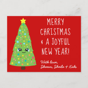 Cute Kawaii Christmas Tree Cartoon Merry Xmas Kids Postcard