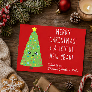 Cute Kawaii Christmas Tree Cartoon Merry Xmas Kids Postcard