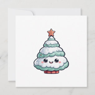 Cute Kawaii Christmas Tree Illustration Holiday Card