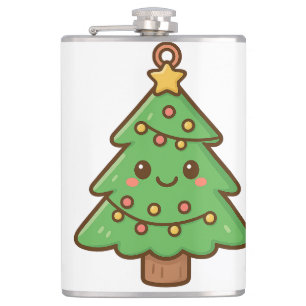 Cute Kawaii Christmas Tree Shirt • Cute Holiday Gi Hip Flask