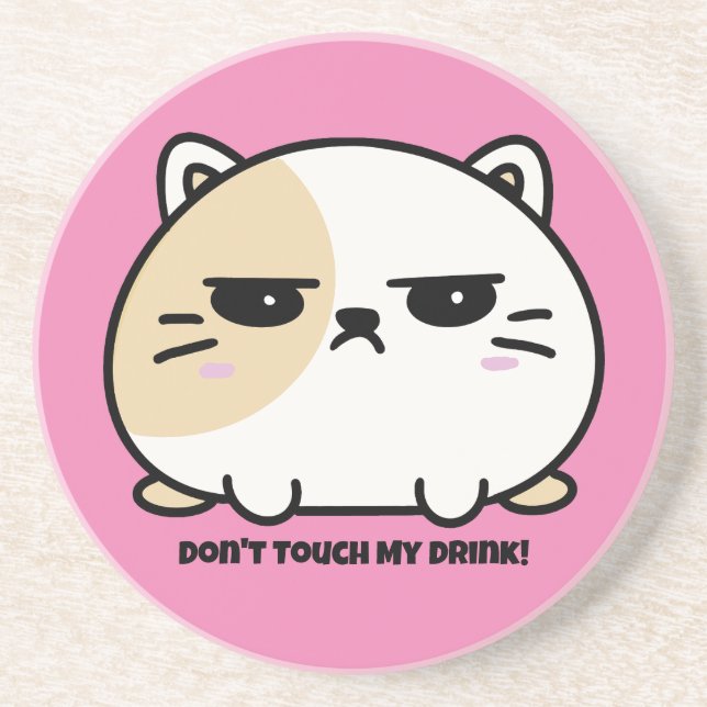 Cute Kawaii Chubby Angry Mochi Cat  Coaster (Front)