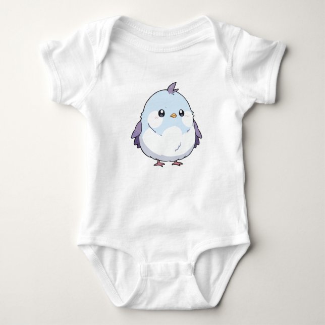 Cute Kawaii Chubby Bird Cartoon - Adorable Pastel  Baby Bodysuit (Front)