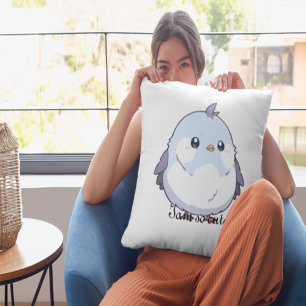 Cute Kawaii Chubby Bird Cartoon - Adorable Pastel  Cushion