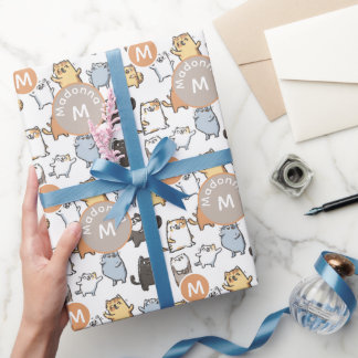 Cute Kawaii Chubby Cartoon Cat Seamless Pattern Ar Wrapping Paper