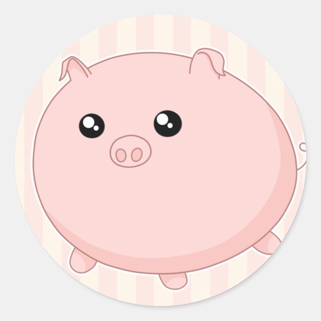 Cute Kawaii chubby pink pig Classic Round Sticker (Front)