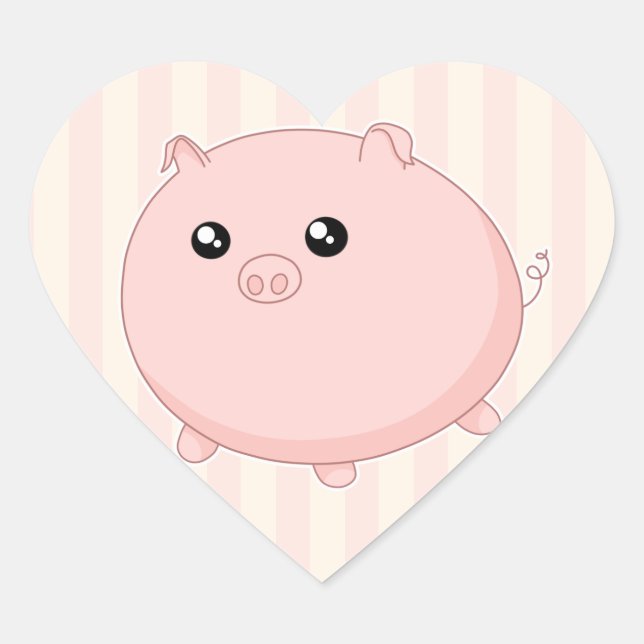Cute Kawaii chubby pink pig Heart Sticker (Front)