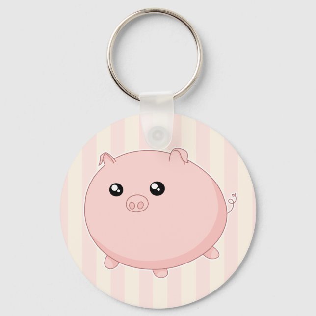 Cute Kawaii chubby pink pig Key Ring (Front)