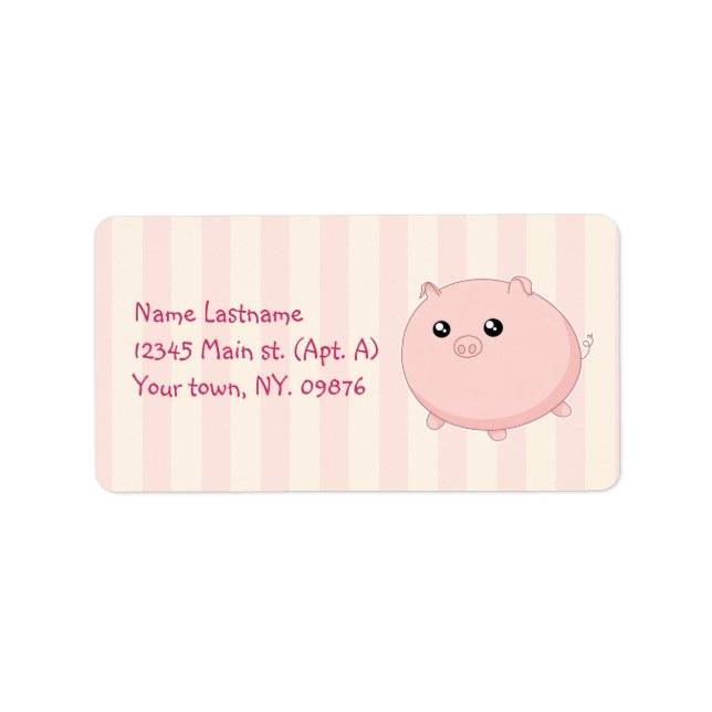 Cute Kawaii chubby pink pig Label (Front)