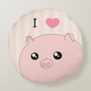 Cute Kawaii chubby pink pig Round Cushion