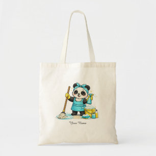 Cute Kawaii Cleaning Panda Sticker Tote Bag