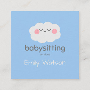 Cute Kawaii Cloud Blue Babysitter Square Business Card