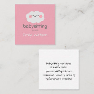 Cute Kawaii Cloud Pink Babysitter  Square Business Card