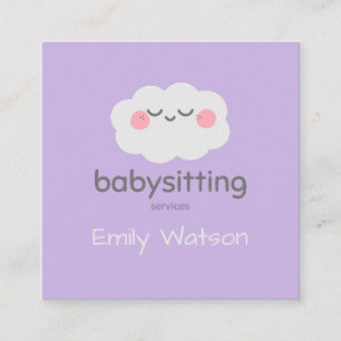 Cute Kawaii Cloud Pink Grey Babysitter  Square Business Card