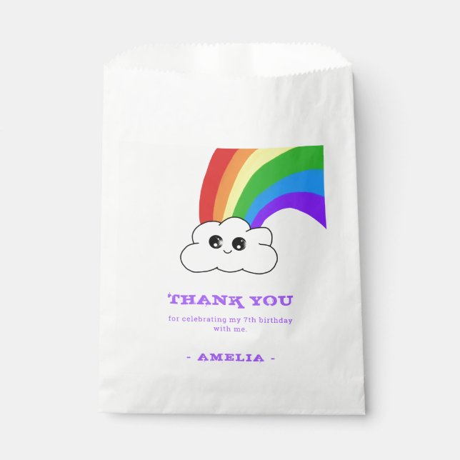 Cute Kawaii Cloud Rainbow Kid`s Birthday Favour Bag (Front)