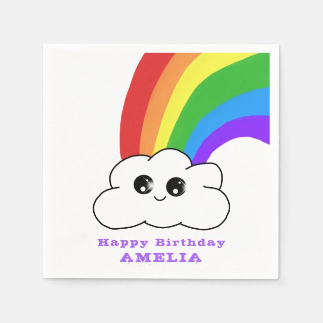 Cute Kawaii Cloud Rainbow Kid`s Birthday Party Napkin (Front)