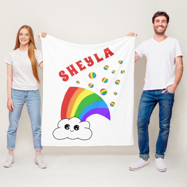 Cute Kawaii Cloud Rainbow Kid`s Name  Fleece Blank (In Situ)