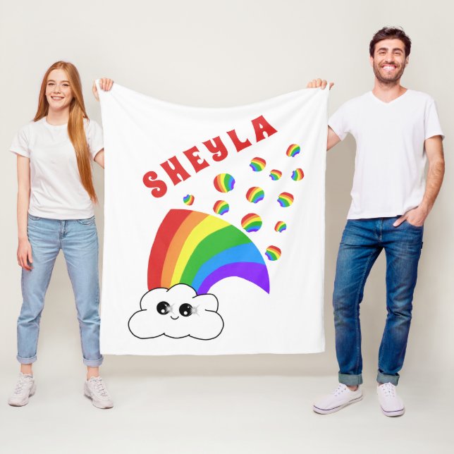 Cute Kawaii Cloud Rainbow Kid`s Name  Fleece Blank Blanket (In Situ)