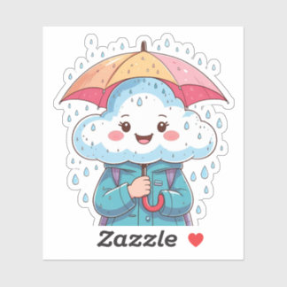 Cute Kawaii Cloud Sticker with Umbrella and Tiny R