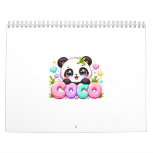 Cute Kawaii Coco Panda Name Pastel Pink Sparkling Calendar