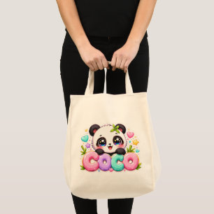 Cute Kawaii Coco Panda Name Pastel Pink Sparkling Tote Bag