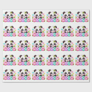 Cute Kawaii Coco Panda Name Pastel Pink Sparkling Wrapping Paper