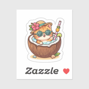 Cute Kawaii Coconut Cat Sunglasses Summer BSticker